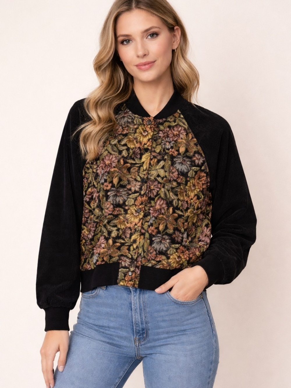 Honey Punch Floral Bomber Jacket Size S Tapestry Lightweight Trendy